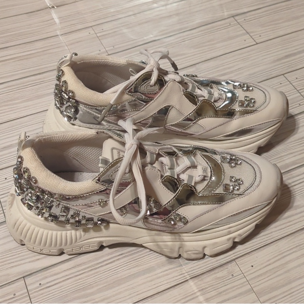 Sam Edelman Women's Silver and White Embellished Sneakers
